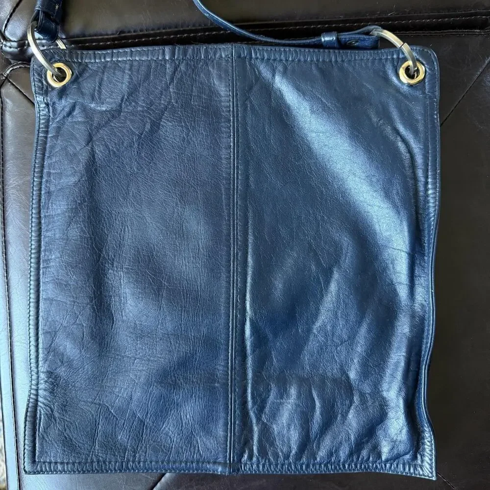 Vintage Mark Rudolph Bag Womens Medium Blue Leather Suede Lining Grommet Snap